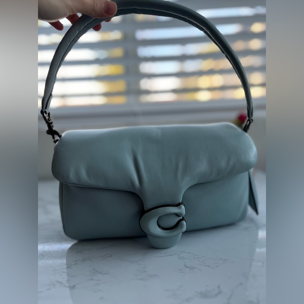 Coach pillow tabby 26 in aqua color